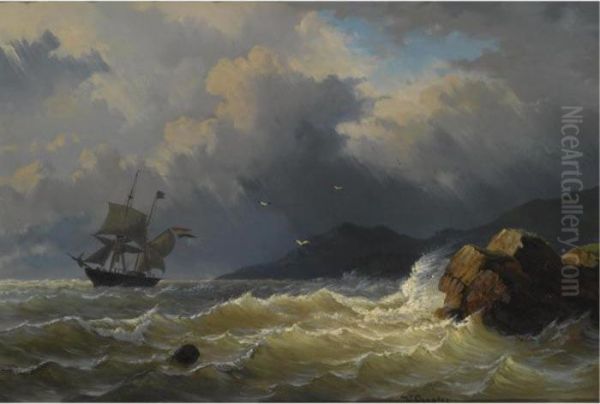 A Sailing Vessel Near A Rocky Coast - view 1