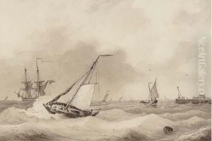 A Dutch Barge And Other Shipping In A Stiff Offshore Breeze