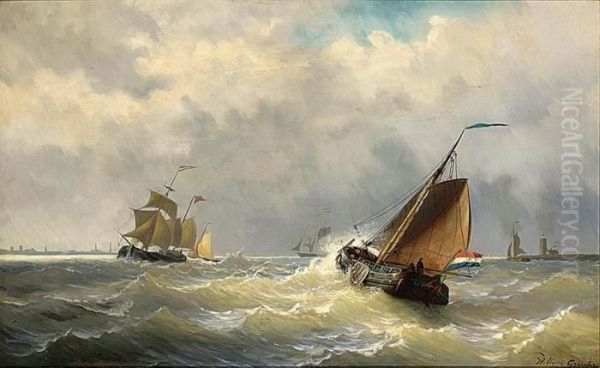 Shipping In Choppy Waters A Town In The Distance - view 1