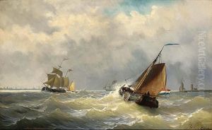 Shipping In Choppy Waters A Town In The Distance by Willem Jun Gruyter
