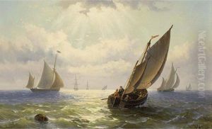 Sailing Vessels On A Calm Sea by Willem Jun Gruyter