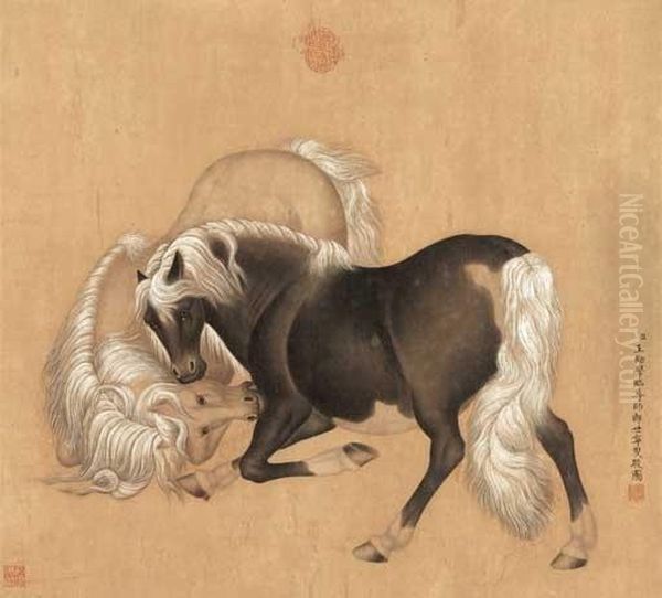 Two Horses In The Style Of Giuseppe Castiglione - view 1