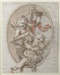 Black And Blue Chalk, Pen And Brown Ink, Brown And Red Wash, Framedand Glazed by Jacopo Guarana