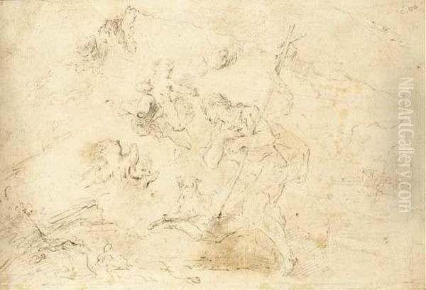 Saint Jean-baptiste Tenant Une 
Croix Avec Un Agneau Et Entoure Deputti (recto); Des Etudes De Putti 
(verso) - view 1