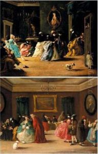 Venetian Interiors With Elegant Masked Figures by Giovanni Antonio Guardi