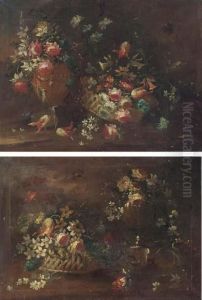 Narcissi, Parrot Tulips,
Chrysanthemums And Other Mixed Flowers Ina Basket And Scattered In A
Clearing; And Parrot Tulips, Roses,narcissi, Daffodils, Chrysanthemums
And Other Flowers In A Basketand An Urn, In A Clearing by Francesco Guardi
