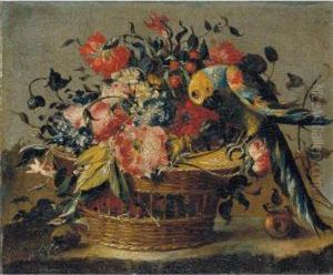 Natura Morta Di Fiori In Un Cestino Ed Un Pappagallo by Francesco Guardi