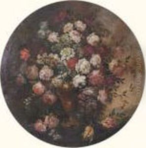 "nature Morte Au Vase De Fleurs Sur Fond De Paysage".