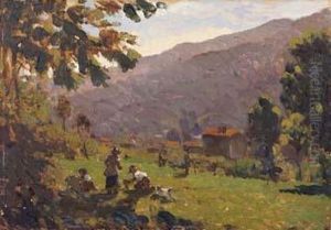 Paesaggio Montano Con Figure by Giovanni Guarlotti