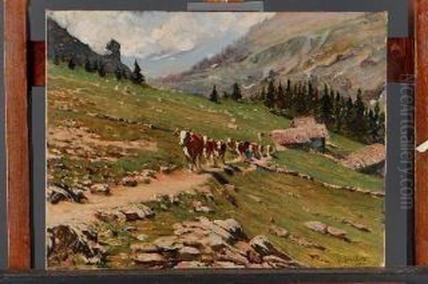 Paesaggio Alpino Con Mucche - view 1