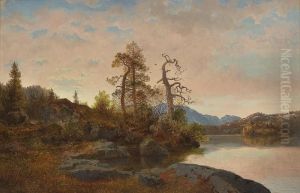 Forestal Landscape With A Lake by Hans Fredrik Gude
