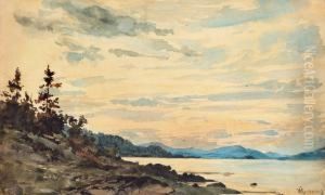 Fiord Landscape At Sunset by Hans Fredrik Gude