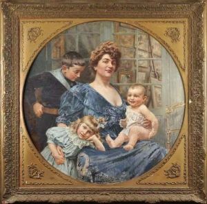 Portrait De La Famille De L'artiste Dans Son Atelier by Ferdinand Joseph Gueldry