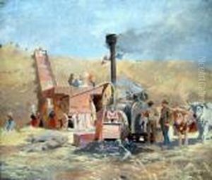 Labourers Working A Threshing Machine
