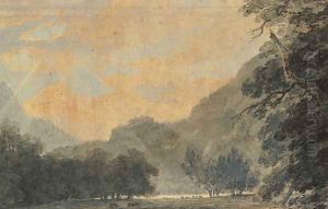 View near Interlaken, on the banks of lake Thun , Switzerland by John Robert Cozens
