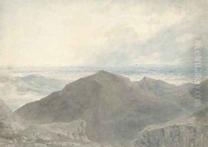 A figure in an extensive mountainous landscape A figure in an extensive mountainous landscape