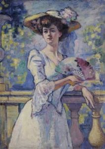 Dame A L'eventail Dans Un Parc by Charles Francois Prosper Guerin