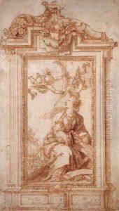 Architectural Design with Female Figure and Putti