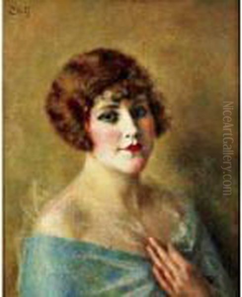 Portrait De Jeune Femme Au Chale Bleu - view 1