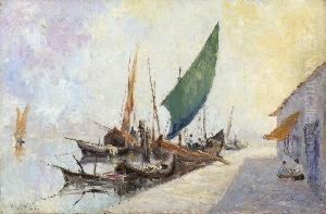 Venezianische Fischerboote Im
 Hafen. by Andre Guerin Le Guay