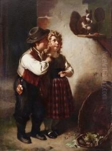 Geschwisterpaar Beim Futtern Eines
Eichhornchens by Karl Adolf Gugel