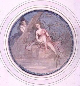 Female Figure seated on the Bank of a Stream: another Figure behind a Tree by Charles Edward Conder