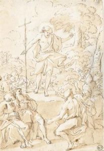 Saint Jean-baptiste Prechant Dans Un Paysage by Domenico Guidobono