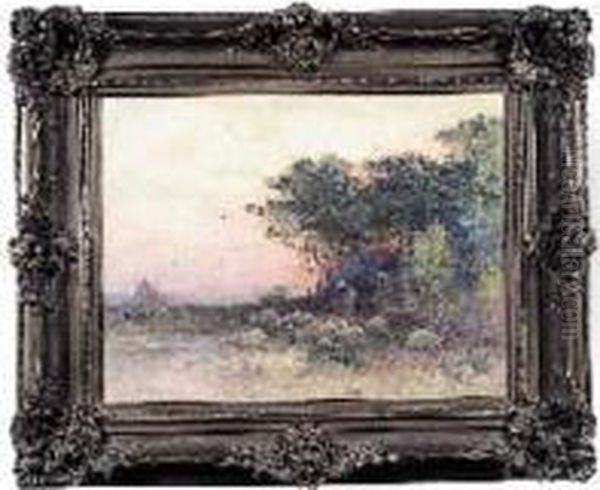 Bergere Et Son Troupeau Au Crepuscule - view 1