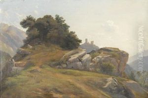Felsige Landschaftspartie Mit Ruine by Charles Louis Guigon