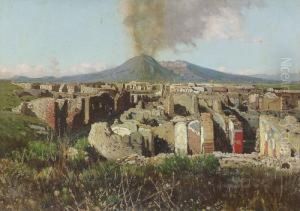 Die Ruinen Von Pompeji Mit Dem Vesuv by Paul-Camille Guigou
