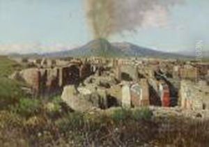 Die Ruinen Von Pompeji Mit Dem Vesuv.