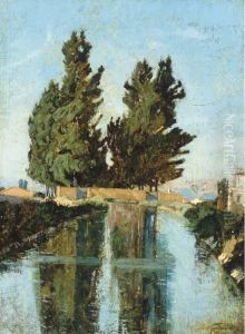 Les Cypres Pres De L'etang De Berre by Paul-Camille Guigou