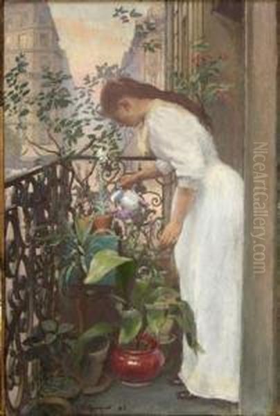 "jeune Fille Arrosant Les Fleurs" - view 1