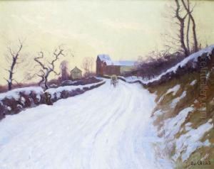Carriole Sur La Route Enneigee by Narcisse Guilbert
