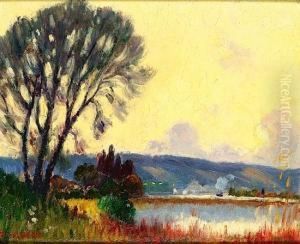 Bords De Seine A Moulineux, Soir D'automne by Narcisse Guilbert