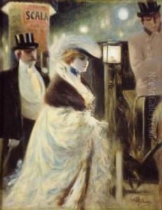 Couple D'elegants Se Rendant A La Scala. Couple D'elegants Se Rendant A La Scala.