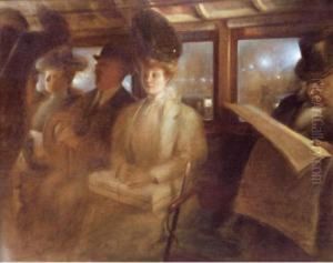 Voyageurs Dans L'omnibus A La Tombee De La Nuit.