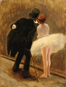 Le Trou Du Rideau. by Albert Guillaume