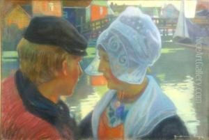 Lovers Beside A Canal by Roger Guillaume