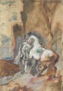Chevalier Et Cheval Blanc by Gustave Achille Guillaumet
