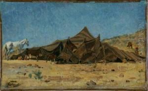 Zeltlager In Der Wuste Algeriens. by Gustave Achille Guillaumet