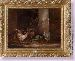 Coq Et Poules Dans La Grange by Claude Guilleminet