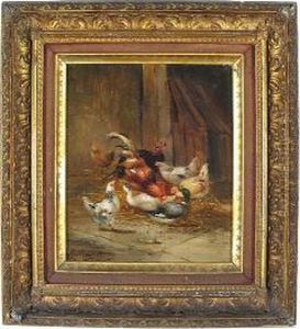 An Interior Scene Of A Farmyard With Chickens by Claude Guilleminet