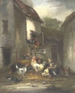 Chickens In A Farmyard by Claude Guilleminet