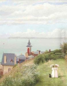 A stroll by the coast, Trouville-sur-mere by Georges Croegaert