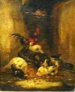 Poultry In A Barn by Claude Guilleminet
