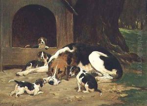 A Foxhound Bitch with her litter, 1880 by John Charlton