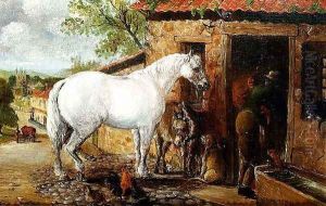 A Grey mare by a smithy by John Charlton