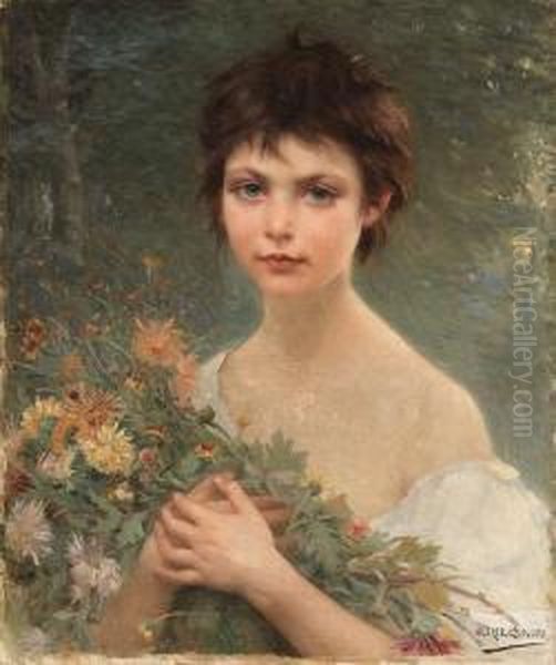 A Young Girl With Wild Flowers - view 1