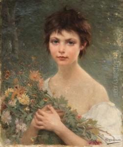 A Young Girl With Wild Flowers by Alfred Guillou